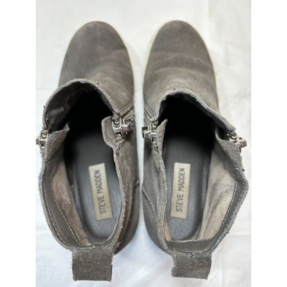 Steve Madden Womens Shoes 8.5 M Gray Wedge Ankle Close Toe Zip Heel Leather - Picture 12 of 12